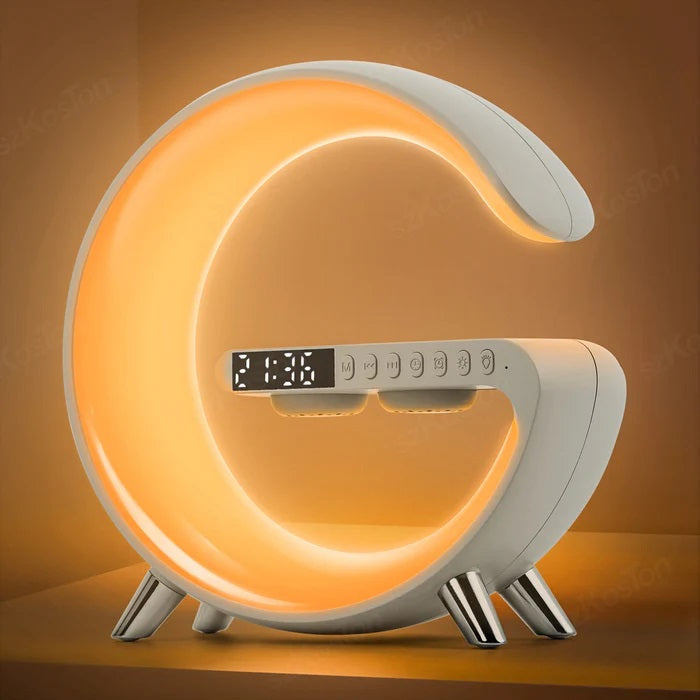 15W LED-Atmosphäre RGB-Licht Wireless Charger Wecker Schreibtischlampe Bluetooth-Lautsprecher mit APP-Steuerung