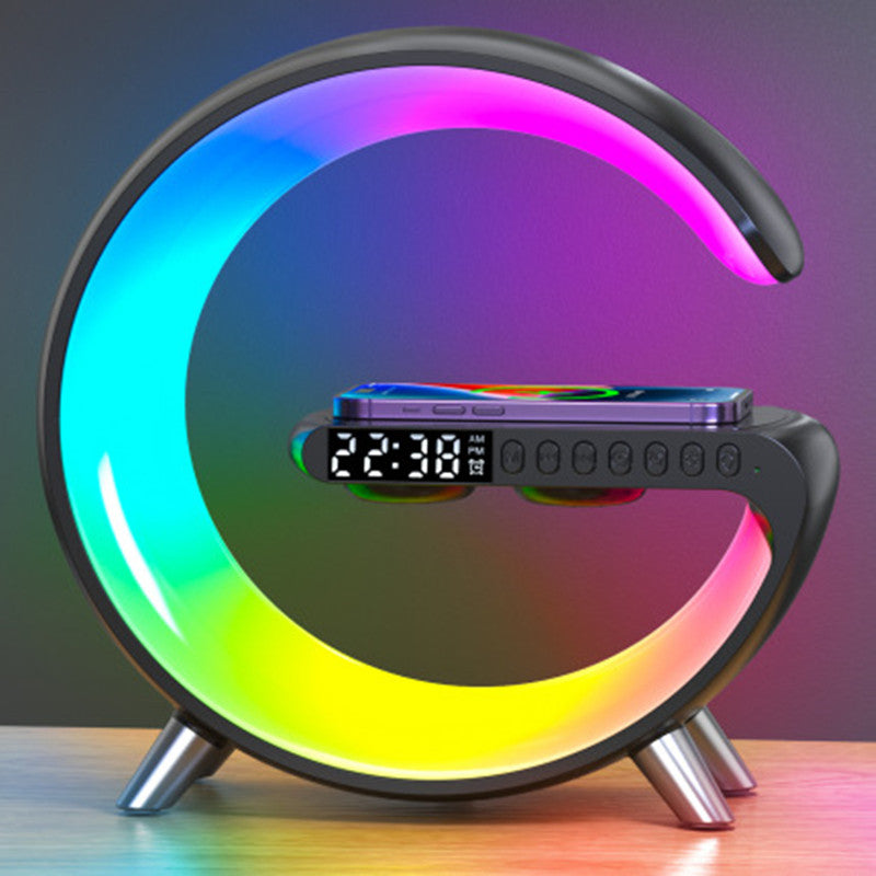 15W LED Atmosphere RGB Light Wireless Charger Alarm Clock Desk Lamp Bluetooth Speaker with APP Control