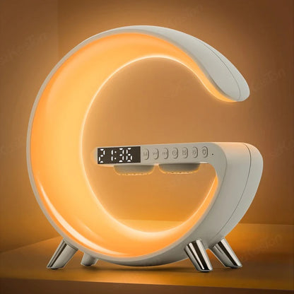 Lumière d'ambiance LED RGB 15W, chargeur sans fil, réveil, lampe de bureau, haut-parleur Bluetooth avec contrôle APP 