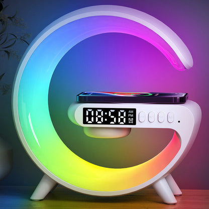 Lumière d'ambiance LED RGB 15W, chargeur sans fil, réveil, lampe de bureau, haut-parleur Bluetooth avec contrôle APP 